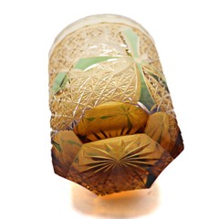 Hand Cut Whiskey Glass Tumbler Cross And Chrysanthemum Drinkware 9oz Green