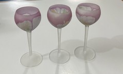Rueven Art Nouveau Satin Wine Glasses Watercolor Hand Painted Set Of 3