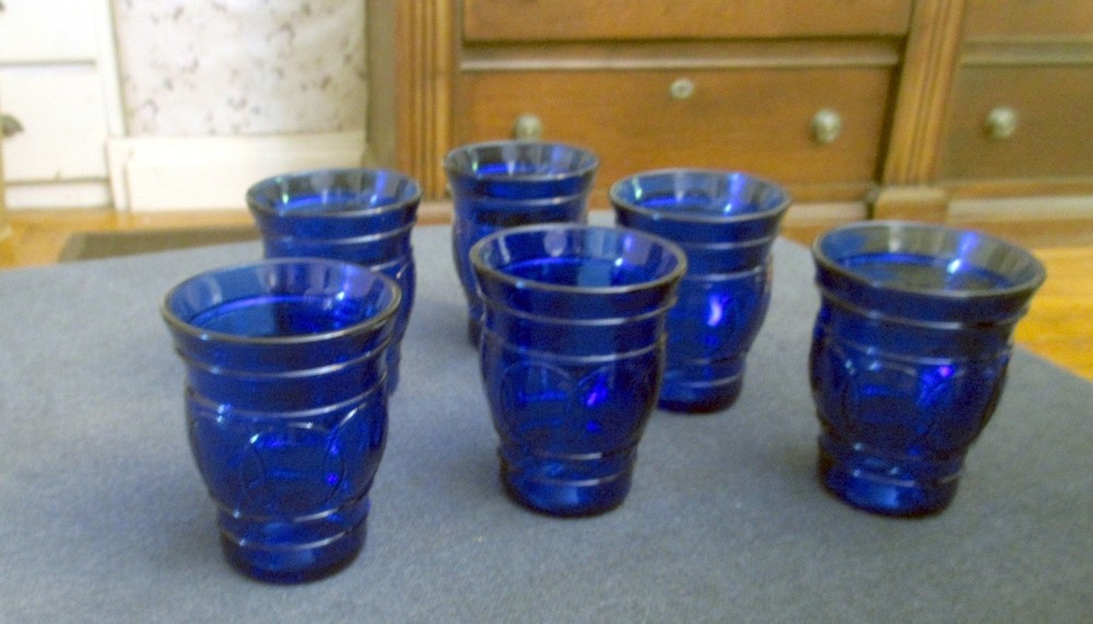 Set of 6 Vintage Maryland Glass Cobalt Blue «Ring O Rings» Shot Glasses jgx