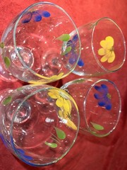 4 MAXAM RARE VINTAGE Italy Libbey Hand Painted Italian New Daisy Goblets 7″ 8oz.
