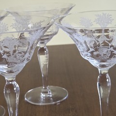 Morgantown Glass «Mayfair» Etched Champagne Glasses Set of 4 Art Nouveau Style