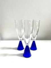 Rare Vintage Sasaki Eon Blue Set of 3 Champagne Flutes