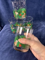Vintage 4 Libbey Double Old Fashioned Glasses NOS Pine cones Holly