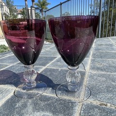 Pair Vintage Cambridge Aurora Amethyst Claret Wine Glass 5 1/4 » Very Pretty