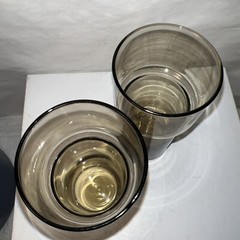 (2) Vintage MCM Henry & Miller Retro Kraftware Tumblers Amber Smoke black cozie