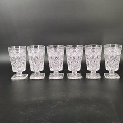 6 Vintage Imperial Cape Cod Clear Square Footed Tumbler Glasses 5.5″ Tall