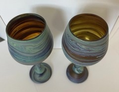 2 Large 8″ Hebron (West Bank) Phoenician Blown Glass Goblets