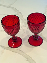 Set of 2 Vintage Ivima Portugal Diamond Point Ruby Red Water Goblets 6.5”