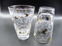Mid Century Libbey Hi-Ball Tumblers Modern Floral Print Vintage Set of 6