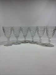 Vtg. Fostoria Wine/Water Goblets Cubist Design Set of 6