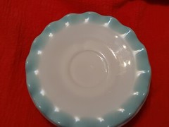 Vintage 1950 Hazel Atlas White Cup & Pastel Blue Ruffle  Edge Saucer set of 2