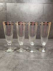 Vintage Champagne Silver Rimmed Designed Glasses Tall Footed Fluted