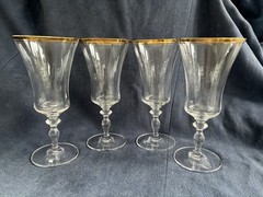 Set of 4 Mikasa Jamestown Clear Gold Rim Optic Bowl Iced Tea Glasses 8 1/8”