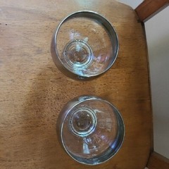 Vintage LOT 2 Silver Fade Wide Band Double Old Fashioned Glasses Footed