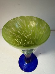 Handblown Art Glass Wine Chalice Bold Lime Green Purple Royal Blue