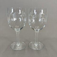 Princess House Heritage Water Goblet 6 3/4″ Set of 2 Gray Cut Floral Design