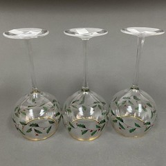 Lenox American by Design Holiday Balloon Holly Berries Glass Glasses Lot of 3