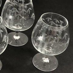 Noritake Sasaki Glass Bamboo Etched Small Brandy Snifters Lot of 6 – 3.5 inch