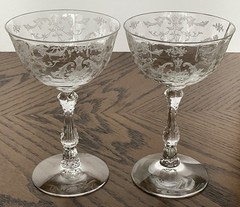 Fostoria Navarre 6 Clear Etched Glass Champagne Sherbet Glasses 5 1/2″