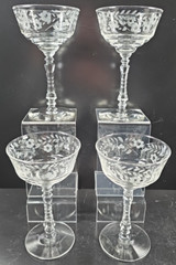 4 Rock Sharpe Halifax Champagne Sherbet Set Vintage Floral Cut Stemware MCM Lot