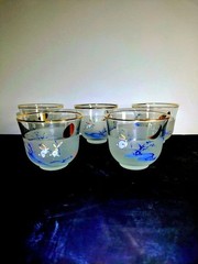 TOYO-SASAKI GLASS Glass*5(6.5×7.5cm/2.55×2.95″)/Plate*5(4.33×0.59″) set 5pcs set
