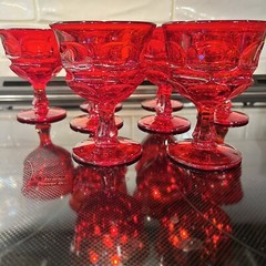 8 Vintage Fostoria Argus Ruby Red 5″ Champagne Dessert Goblets Stemware