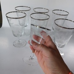 Set Of 6 Plus Freebie Vintage Silver Rim Laurel Leaf Etched Stemware France