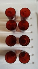 Vintage Royal Ruby Red Glass Tumblers With Birds & Catty Nine Tails Set Of 8