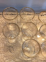 Vintage Set of 10 Federal Glass Company Tumblers and Rock Glasses, Gold Tr 1950s