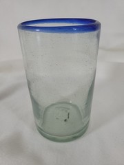 Mexican Hand Blown «Cobalt Blue Rim» Glass Tumbler 5.5 » tall