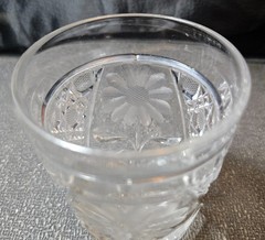 3Pc Etched Daisy Floral & Button/Daisy Motif Cut Crystal Whiskey Tumbler Glass