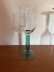 Hand Blown Clear Wine Goblets Teal Green Blue Stem Art Glass Set of 3***not 5***