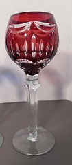 Four (4) Bohemian Cobalt Cut to Clear 8 3/8″ Wine Hock Glass / Goblet / Stem