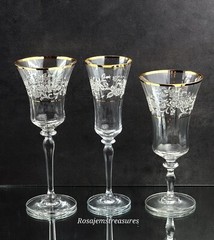 MIKASA Antique Lace Collection, Gold Rim w/ Middle Floral Band, Blown Glass