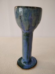 Beautiful Drip Glazed Bowtie Pottery Goblet/Wine Glass Chalice Signed Numbered.
