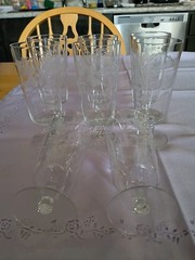 8 W. J. Hughes Cornflower or Princes House Heritage Pattern 10 oz. Wine Glasses
