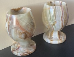Stone Goblets Swirl Pattern Beige Brown Cream Glossy Finish Two-Piece Set