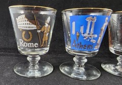 Vintage 1950s MCM LIBBEY International World Cities Footed Cocktail Glasses x 8