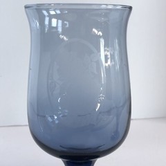 Dusky Blue Etched Roses Drinking Glasses Connoisseur Tulip Shape 12 Oz Set of 2
