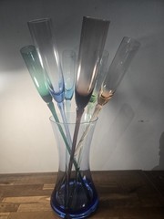 Royal Limited Bouquet Champagne Toasting Flutes 6 Colored Stems W/ Holding Vase