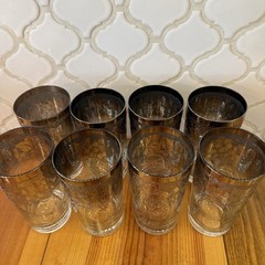 Set 8 VNTG 50’s Queens Lusterware Vitreon Silver Fade Barware Highball Glasses