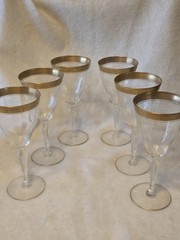 Tiffin Franciscan Rambler Rose Optic Gold Rim Water Goblet 7 5/8” Stem 15042 (5)