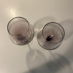 Pier 1 Purple Crackle 12 fl oz Wine Glasses Hand Blown 8 7/8″ set 2 Discontinued