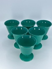 Set of 6 Hazel Atlas SIERRA OVIDE PLATONITE Turquoise 6oz Tumblers Sherbet VTG