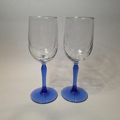 6 Lenox Crystal Wine Glasses Cobalt Blue Stemmed Dual Swag Draped Gold Rim 1980s
