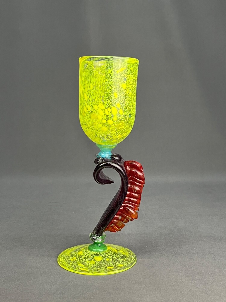 Hand-Blown Glass One-of-a-Kind Designer Multi-Color 9 1/2″ Wine or Water Goblet
