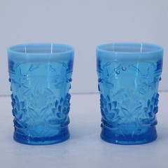 PAIR Northwood Era opalescent Aqua Water Glass/Tumblers Lotus/Water Lily