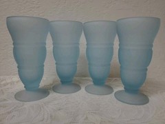 Vintage Indiana Glass Baby Blue Satin Frost Sundae Footed Tall Sherbert Glasses