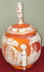 VINTAGE Orange Mold Glazed Stoneware Germany Ceramic Punch Bowl with 4 Mugs