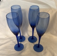 Lumicarc Vintage Blue Cobalt Champagne Flutes/Glasses 9in Tall